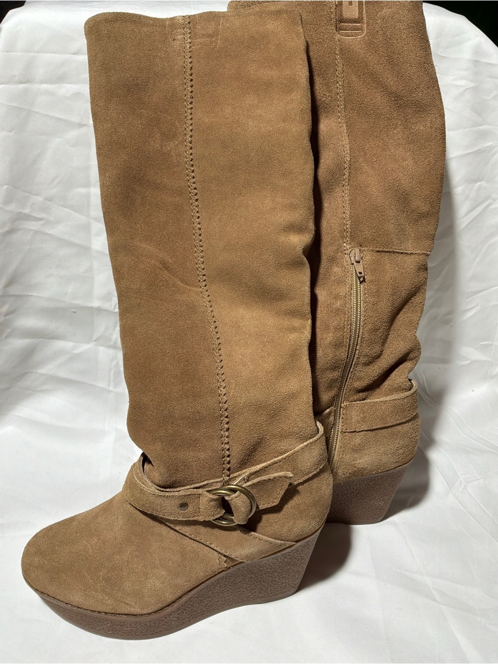 Aldo Camel Suede Wedge Knee-High Boots